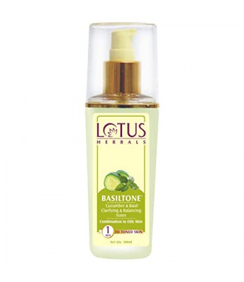 Lotus Herbals Basiltone Clarifying & Balancing Skin Toner Liquid| With Cucumber & Basil oil| For Combination & Oily Skin | 100ml